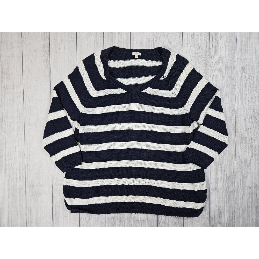 Talbots Sweater Womens  1X Navy White‎ Cotton Blend Striped Coastal Nautical